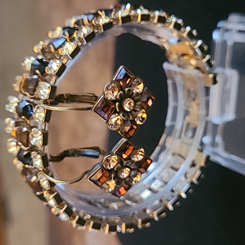Premier Designs Vintage Topaz and Amber Rhinestone Earrings & Matching Bracelet